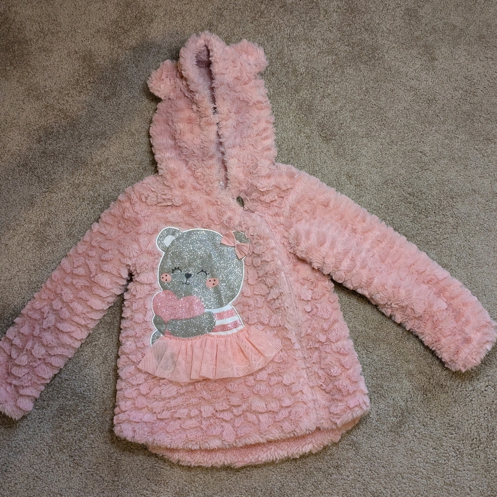 4T fuzzy zip up hooded sweater with bear ears